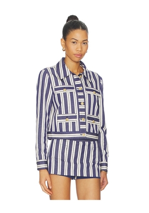 Alice + Olivia Alex Collared Boxy Jacket in Navy. Size L. Also in XS, S.