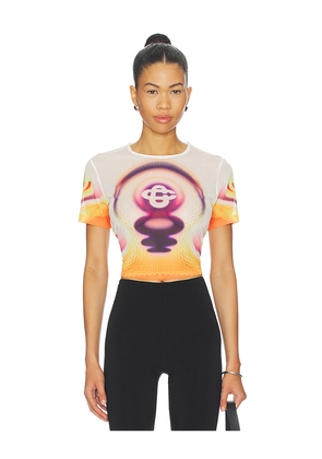 Casablanca Printed Mesh Baby Tee in White. Size L. Also in M, S, XS.