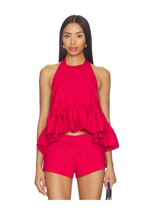 AEXAE x REVOLVE Linen Peplum Top in Red. Size L. Also in M, S, XS.