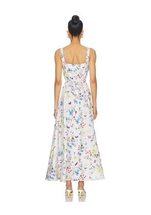 Alice + Olivia Polly Seamed Drop Waist Flared Ankle Length Dress in White. Size 0. Also in 2, 6.