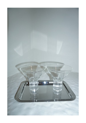 HueGah Home Harlow Tray in Metallic Silver.