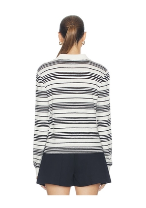 FRAME The Striped Long Sleeve Polo in Black,White. Size L. Also in XS, S, M.