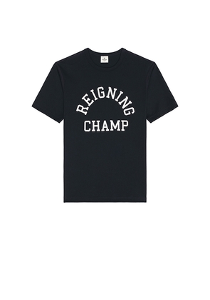 Reigning Champ Lightweight Jersey Arch Logo T-Shirt in Blue. Size L. Also in M, S, XL/1X, XXL/2X.