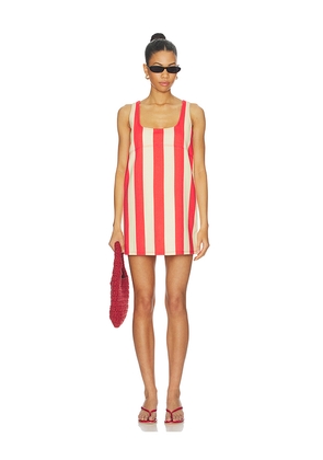 SIMONMILLER Sahara Striped Denim Dress in Red,Ivory. Size M. Also in S, XS.
