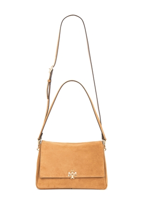 Tory Burch Charlie Suede Shoulder Bag in Brown.