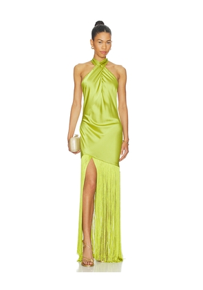 Show Me Your Mumu Jasmine Fringe Maxi Dress in Green. Size L. Also in M, S, XL, XS.