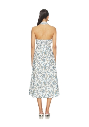 Veronica Beard Mackey Dress With Smocking in White,Blue. Size 0. Also in 4, 6, 8.