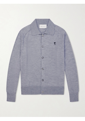 AMI PARIS - Quota Logo-Embroidered Merino Wool Cardigan - Men - Blue - XS