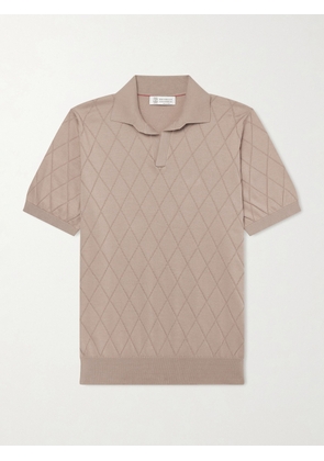 Brunello Cucinelli - Open-Collar Knitted Cotton Polo Shirt - Men - Brown - IT 46