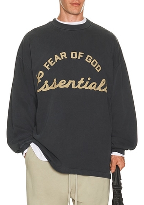Fear of God ESSENTIALS Training 90's Long Sleeve Tee in Faded Iron Grey - Black. Size L (also in M, S, XL/1X, XS, XXL/2X, XXXL/3X).
