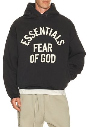 Fear of God ESSENTIALS Campus 90's Hoodie in Faded Black - Black. Size L (also in M, S, XL/1X, XS, XXL/2X, XXXL/3X).