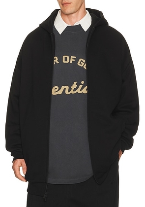 Fear of God ESSENTIALS Property Lounge Long Zip Hoodie in Black - Black. Size L (also in M, S, XL/1X, XS, XXL/2X).