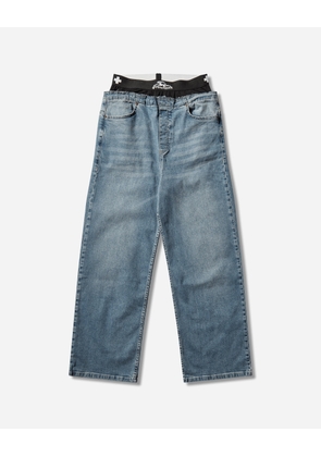 Loose Fit Waistband Denim Jeans Blue