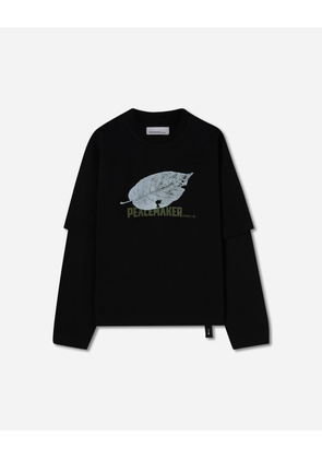 Men s Leaf Double Layer Boxy T-Shirt Black