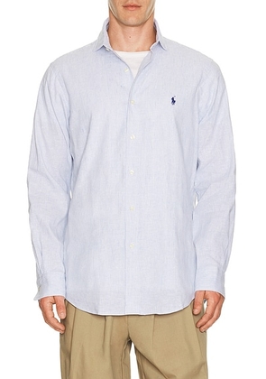 Polo Ralph Lauren Long Sleeve Stretch Linen Sport Shirt Stripe in Cabana Blue White - Blue. Size L (also in M, S, XL/1X, XXL/2X).