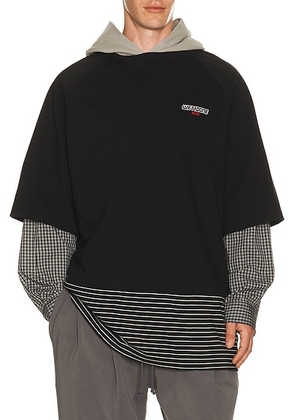 WE11DONE Multi-Layered Hoodie in Black - Black. Size L (also in M, S, XL/1X).