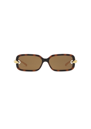 Bottega Veneta Rectangular Sunglasses in Cognac,Metallic Gold.