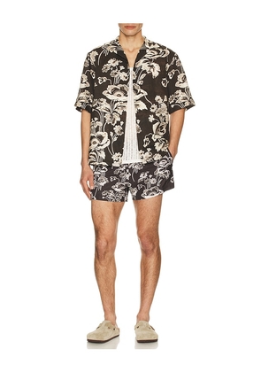 Commas Painted Peonies Bowling Shirt in Black. Size L. Also in S, M, XL/1X, XXL/2X.