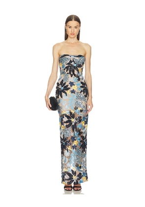 Bronx and Banco Dahlia Strapless Maxi Dress in Blue. Size L. Also in M, S, XS.