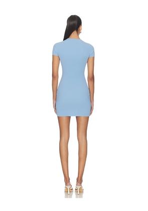 Alexander Wang Short Sleeve Crewneck Mini Dress With Jacquard Logo in Blue. Size L. Also in M.
