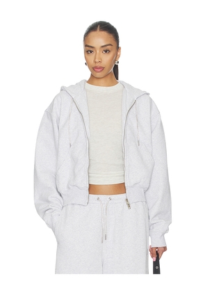 Alexander Wang Zip Up Hoodie With Rhinestone Drawcord in Light Grey. Size L. Also in M, S, XS.