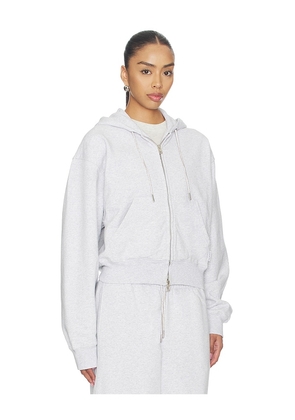 Alexander Wang Zip Up Hoodie With Rhinestone Drawcord in Light Grey. Size L. Also in M, S.
