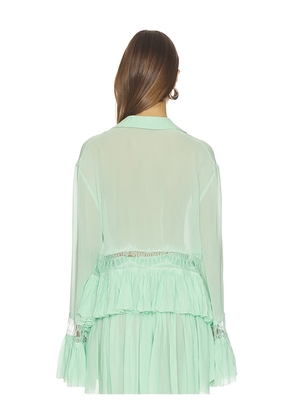 Blumarine Georgette Top With Lace in Mint. Size 36. Also in 40.