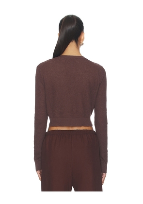 Enza Costa Linen Open Knit Cropped V-neck Cardigan in Chocolate. Size L. Also in XS, S, M.