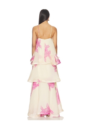 ELLIATT Rova Tiered Gown in Ivory,Mauve. Size L. Also in XS, S, M, XL, XXL.