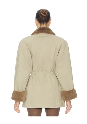 Helsa The Balmoral Jacket With Faux Fur Trim in Brown. Size L. Also in M, S.