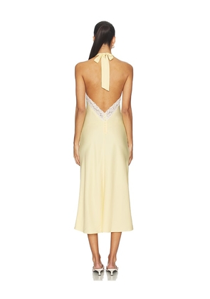 Frankies Bikinis Darcy Satin Midi Dress in Yellow. Size L. Also in S.