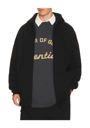 Fear of God ESSENTIALS Property Lounge Long Zip Hoodie in Black. Size L. Also in M, S, XL/1X, XS, XXL/2X.