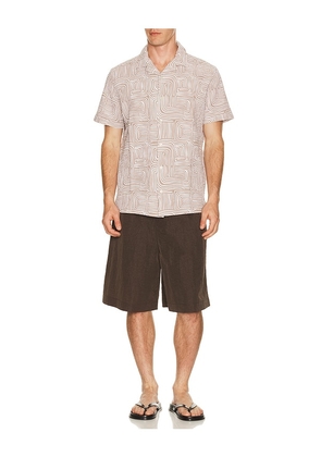 Fair Harbor Castaway Textured Camp Shirt in Brown. Size L. Also in S, M, XL/1X.
