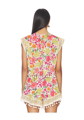 FARM Rio Banana Flowers Blouse in White,Pink. Size L. Also in XS, S, M.