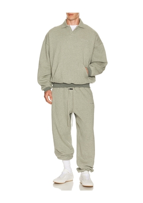 Fear of God ESSENTIALS Signature 90's Polo Sweatshirt in Grey. Size L. Also in XS, S, M, XL/1X, XXL/2X, XXXL/3X.