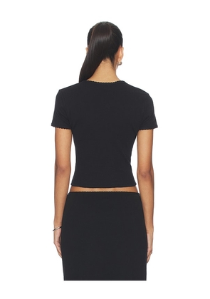LESET Pointelle Baby Tee in Black. Size L. Also in XS.