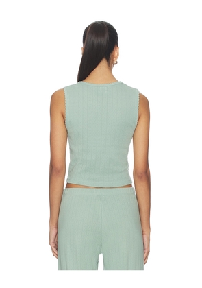 LESET Pointelle Sleeveless Crew in Teal. Size L. Also in XS, S, M, XL.