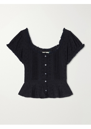 RIXO - Sandi Cropped Broderie Anglaise Cotton Blouse - Black - UK 6,UK 8,UK 10,UK 12,UK 14,UK 16,UK 18,UK 20