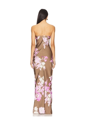 ROCOCO SAND Maxi Strapless Dress in Brown,Lavender. Size M. Also in S, L.