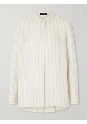 Theory - Hi Lo Flou Striped Satin Shirt - Ivory - x small,small,medium,large,x large