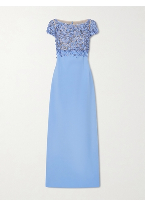 Oscar de la Renta - Crystal-embellished Embroidered Wool-blend Gown - Blue - US2,US4,US6,US8