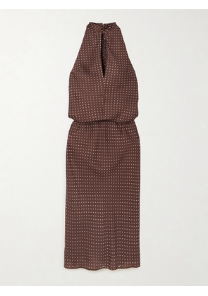 Posse - Phoebe Polka-dot Tencel™ Lyocell Halterneck Midi Dress - Brown - xx small,x small,small,medium,large