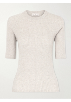 Brunello Cucinelli - Ribbed-knit T-shirt - Neutrals - xx small,x small,small,medium,large,x large