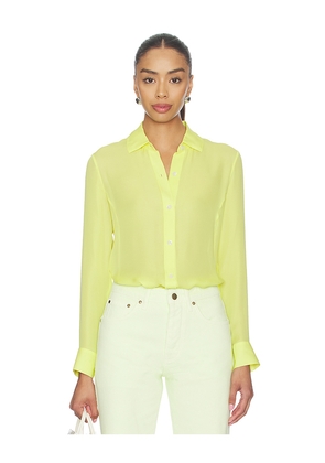 RENGGLI Silk Georgette Button Up Shirt in Yellow. Size L. Also in M, S, XL, XS.