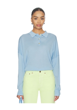 RENGGLI Silk Cashmere Boxy Long Sleeve Polo in Blue. Size M. Also in S, XL.