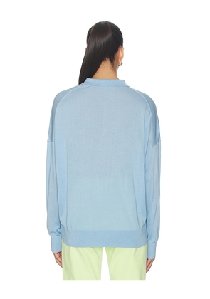 RENGGLI Silk Cashmere Boxy Long Sleeve Polo in Blue. Size M. Also in L.