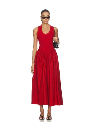 ROAME. Lucy Rib Maxi Dress in Red. Size L. Also in XS, S, M, XL.