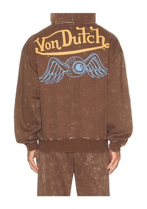 Von Dutch Oversized Washed Zip Hoodie in Brown. Size S. Also in L, M, XL/1X.