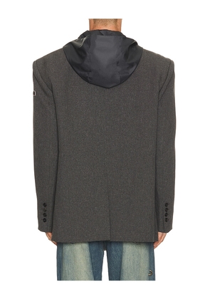 WE11DONE Hood Detachable Blazer in Grey. Size L. Also in M, S, XL/1X.