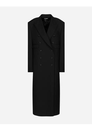 Dolce & Gabbana Long Double-breasted Tuxedo Coat In Double Wool Gabardine - Woman Coats And Jackets Black 36
